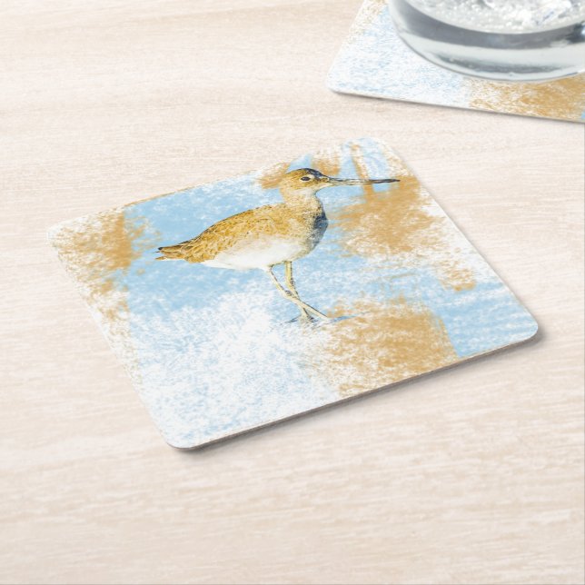 Willet Shorebird Artwork Beach & Coastal Living Square Paper Coaster (Angled)