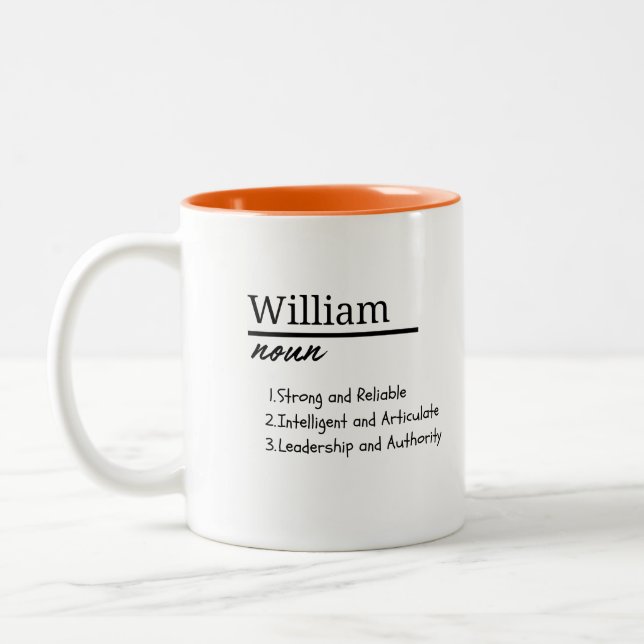 William, Boy Personalized Name Definition Two-Tone Coffee Mug (Left)