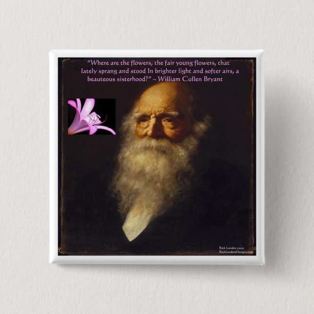 William Cullen Bryant Flower Poem Button (Front)