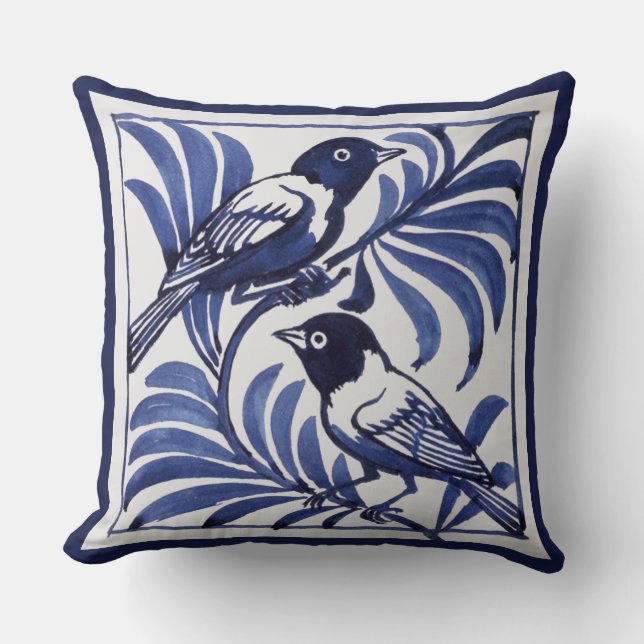 William De Morgan Birds Throw Pillow (Front)