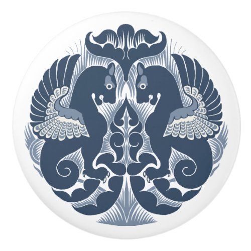 William De Morgan Blue Griffins Ceramic Pull