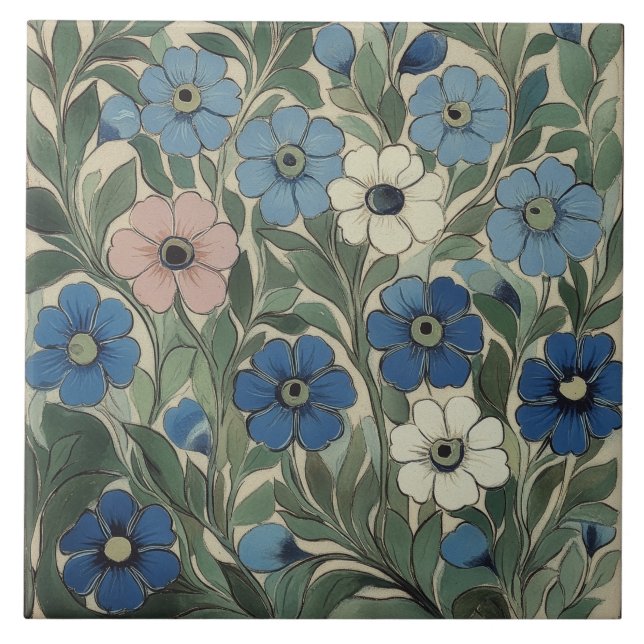 William De Morgan Flowers Ceramic Tile (Front)