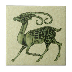 William De Morgan Green Antelope Repro Tile