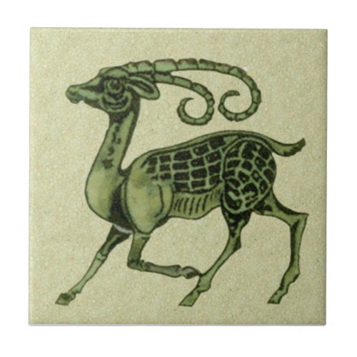 William De Morgan Green Antelope Repro Tile