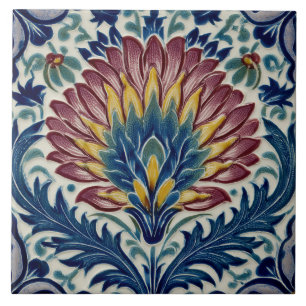 William De Morgan Oriental Flower Ceramic Tile