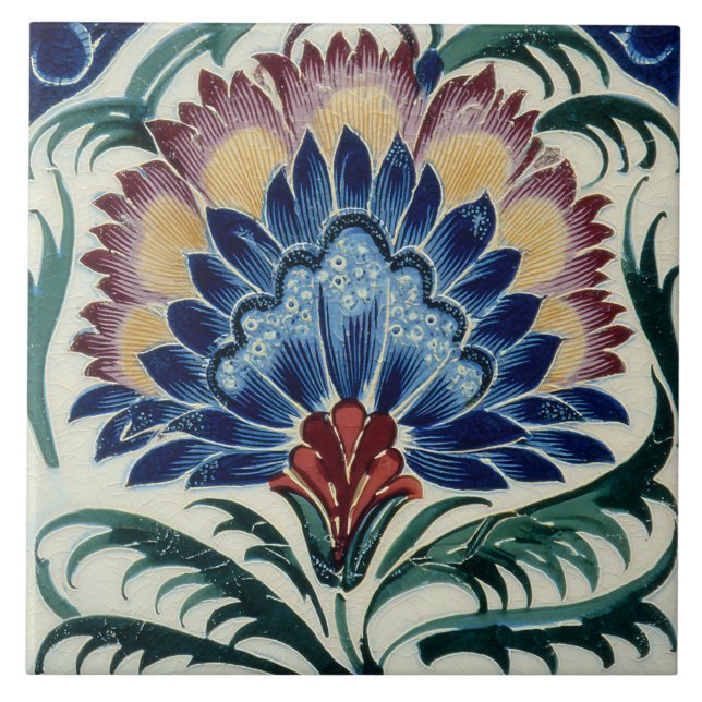 William De Morgan Oriental Flower Ceramic Tile (Front)