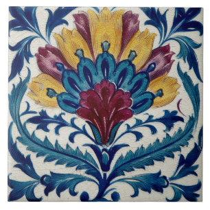 William De Morgan Oriental Flower Ceramic Tile