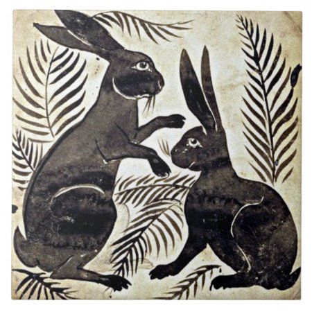 William De Morgan Rabbits Ceramic Tile