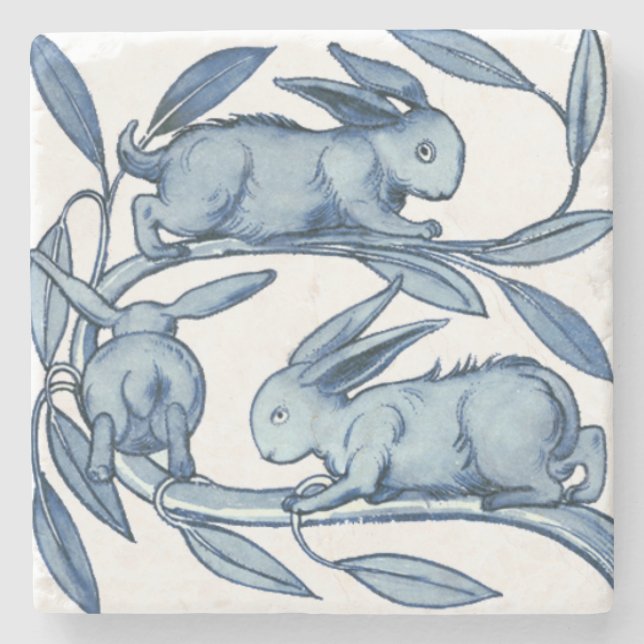 William De Morgan Rabbits Stone Coaster (Front)