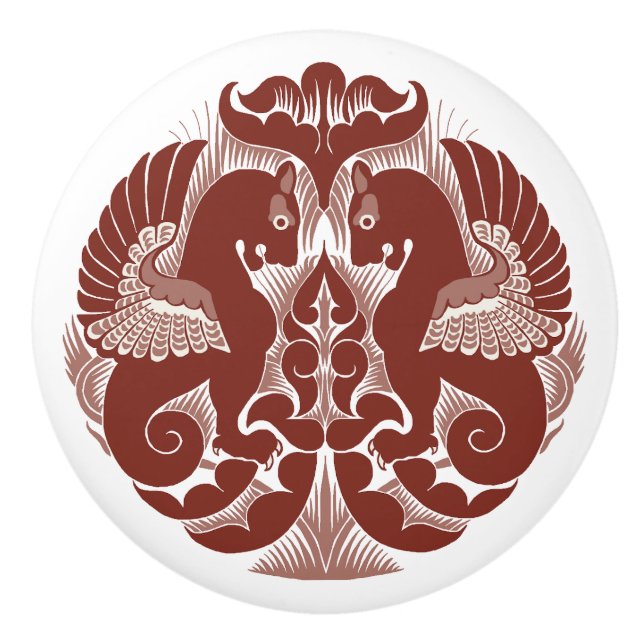William De Morgan Red Griffins Ceramic Pull (Front)