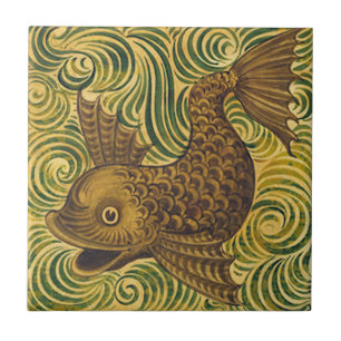 William De Morgan Repro Dolphin Tile (facing left)