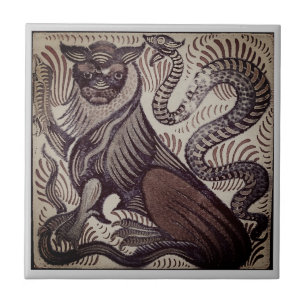 William * De Morgan Tiger and Snake Brown Ceramic Tile
