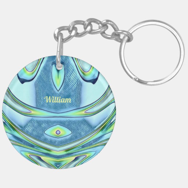 WILLIAM ~ Green Yellow Blue Circular Acrylic ~  Keychain (Back Left)