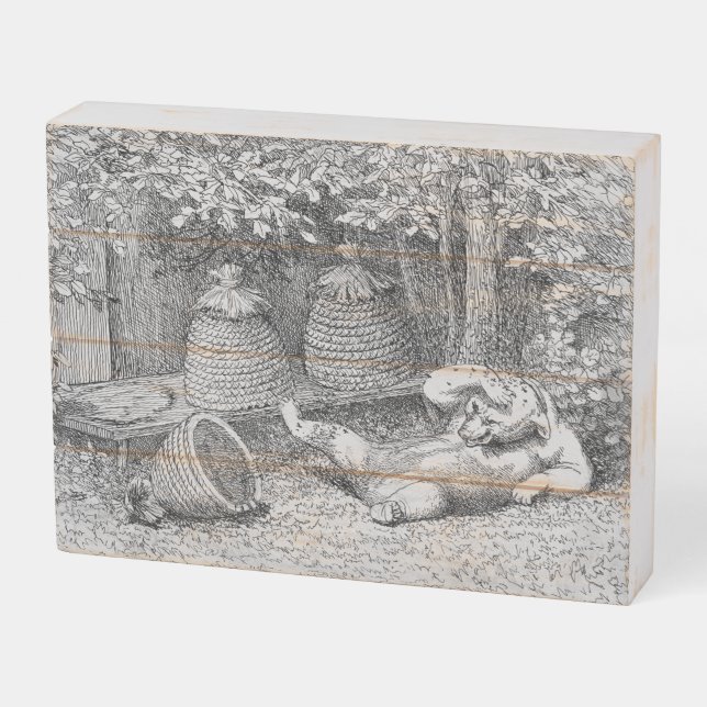 William H. Beard - Bear Stung by Bees Wooden Box Sign (Angled Horizontal)
