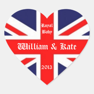 William & Kate/Royal Baby-Union Jack Heart Sticker