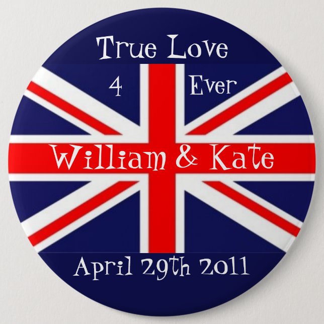 William & Kate-Wedding+Union Jack Pinback Button (Front)