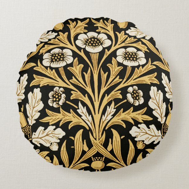 William Mirrors Acorns & Oak Leaves Autumn Garden Round Pillow (Front)
