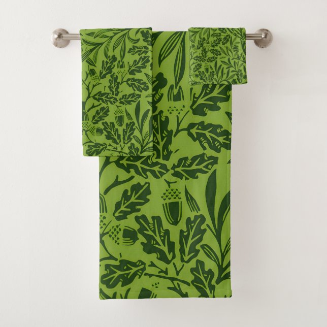 William Mirrors Acorns & oak leaves Pattern Green Bath Towel Set (Insitu)