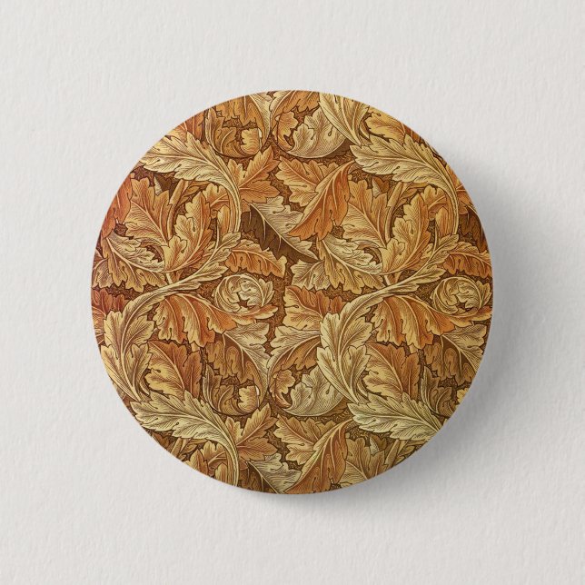 William Morris Acanthus Brown Autumn Leaves Button (Front)