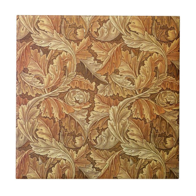 William Morris Acanthus Brown Autumn Leaves Ceramic Tile (Front)
