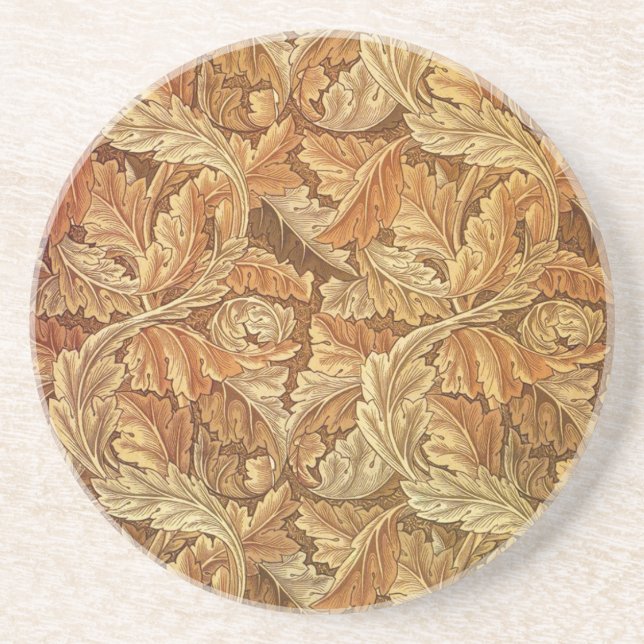 William Morris Acanthus Brown Autumn Leaves Sandstone Coaster (Front)