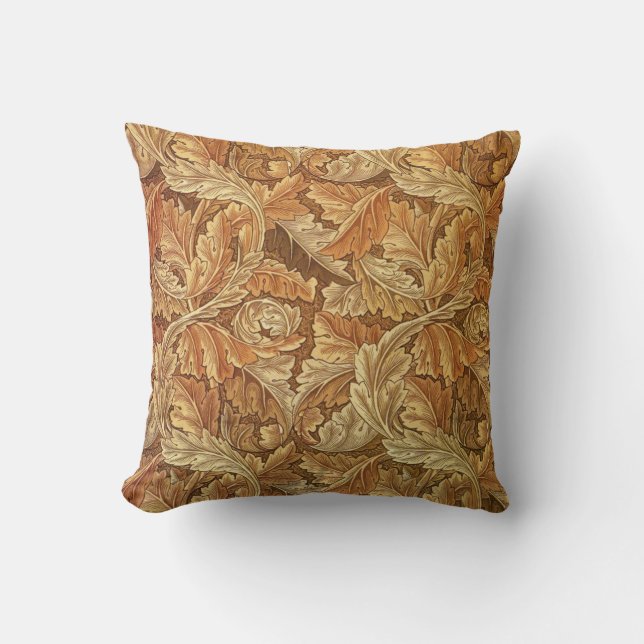 William Morris Acanthus Brown Autumn Leaves Throw Pillow (Front)