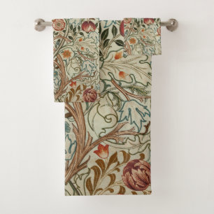 William Morris Acanthus Embroidery Floral Pattern  Bath Towel Set