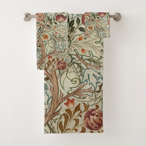 William Morris Acanthus Embroidery Floral Pattern Bath Towel Set