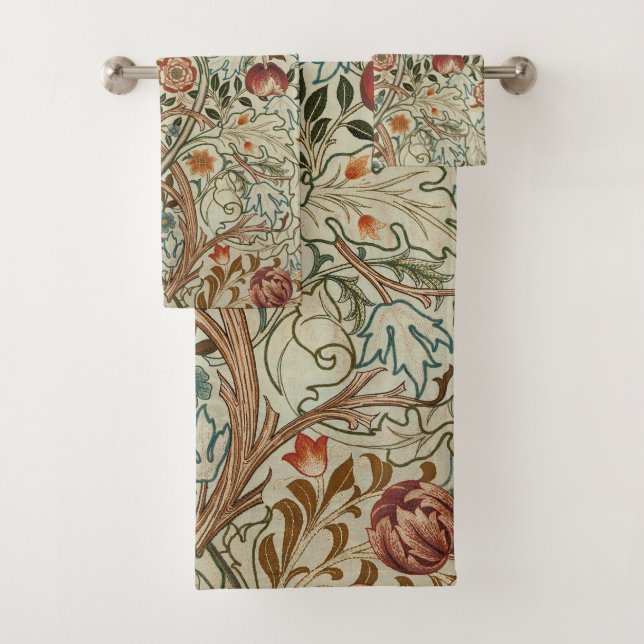 William Morris Acanthus Embroidery Floral Pattern  Bath Towel Set (Insitu)