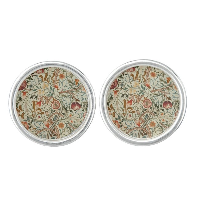 William Morris Acanthus Embroidery Floral Pattern  Cufflinks (Front)