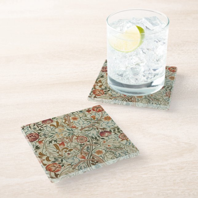 William Morris Acanthus Embroidery Floral Pattern  Glass Coaster (Angled)