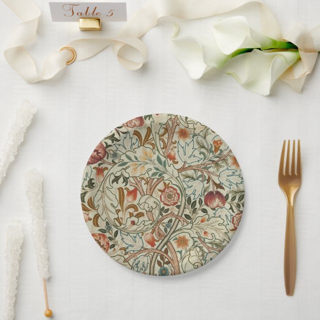William Morris Acanthus Embroidery Floral Pattern  Paper Plates (Wedding)