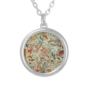 William Morris Acanthus Embroidery Floral Pattern  Silver Plated Necklace