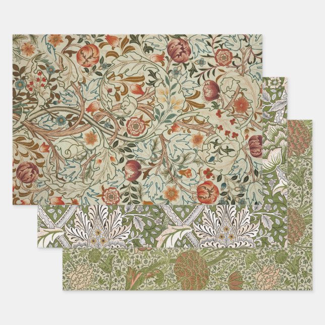 William Morris Acanthus Embroidery Floral Pattern  Wrapping Paper Sheets (Set)