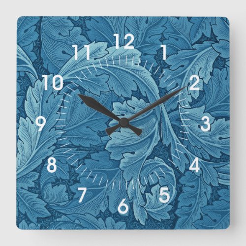 William Morris Acanthus in Blue Square Wall Clock