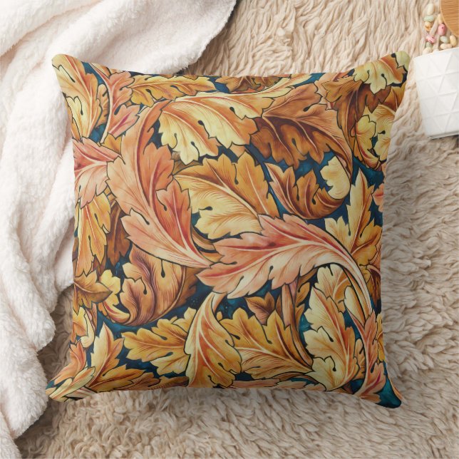 William Morris Acanthus Leaf Autumn Pattern Throw Pillow (Blanket)