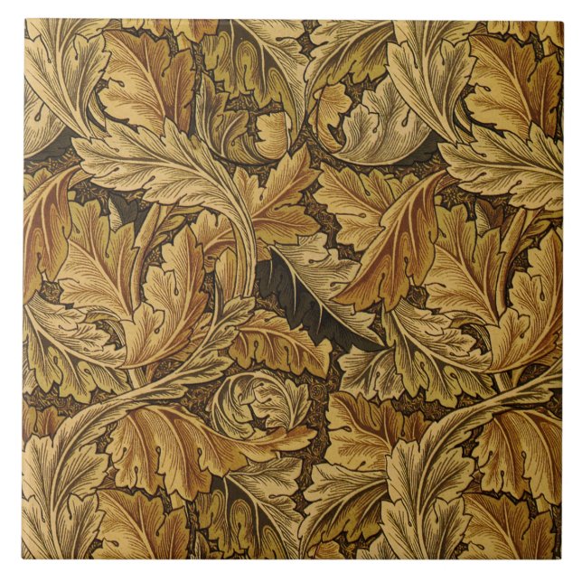 William Morris Acanthus Leaf in Brown Ceramic Tile (Front)