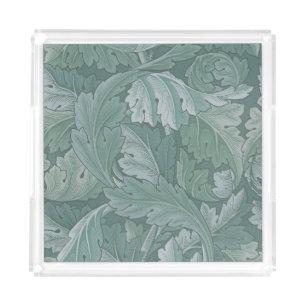 William Morris Acanthus Leaf Teal Blue Pattern Acrylic Tray