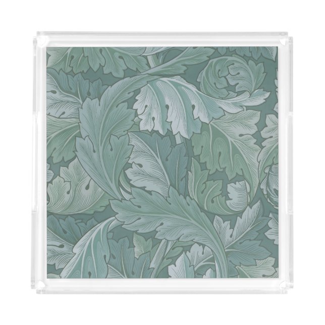 William Morris Acanthus Leaf Teal Blue Pattern Acrylic Tray (Front)