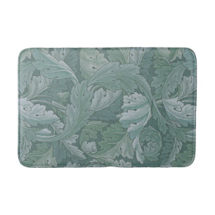 William Morris Acanthus Leaf Teal Blue Pattern Bath Mat