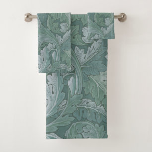 William Morris Acanthus Leaf Teal Blue Pattern Bath Towel Set
