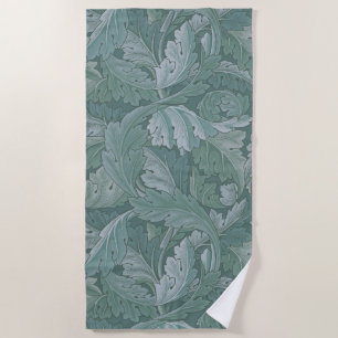 William Morris Acanthus Leaf Teal Blue Pattern Beach Towel
