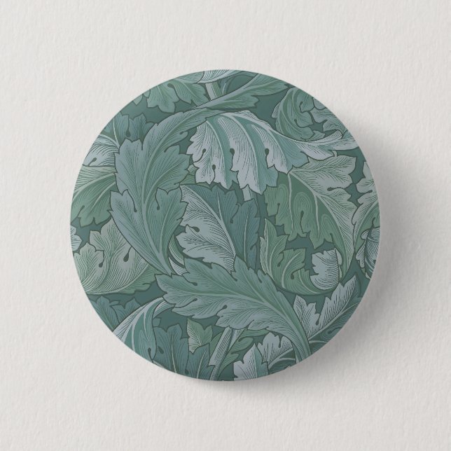 William Morris Acanthus Leaf Teal Blue Pattern Button (Front)