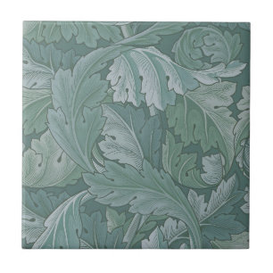 William Morris Acanthus Leaf Teal Blue Pattern Ceramic Tile