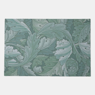 William Morris Acanthus Leaf Teal Blue Pattern Doormat