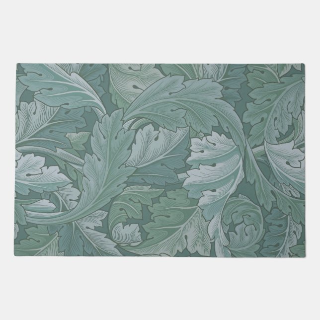 William Morris Acanthus Leaf Teal Blue Pattern Doormat (Front)