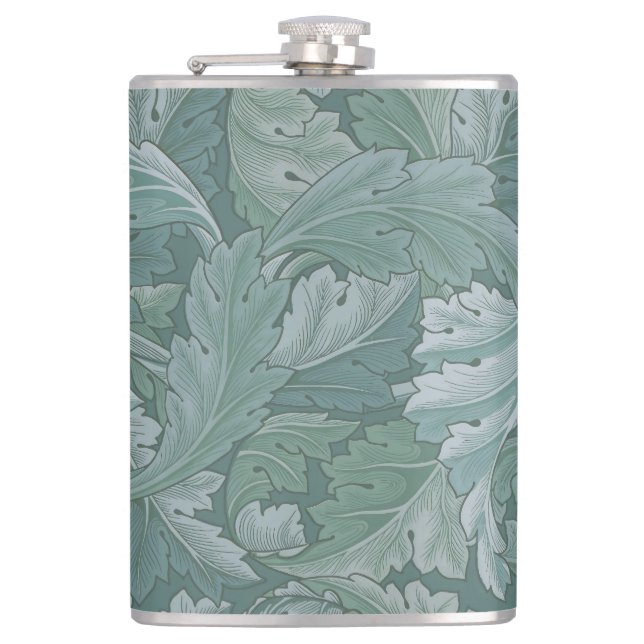 William Morris Acanthus Leaf Teal Blue Pattern Flask (Front)