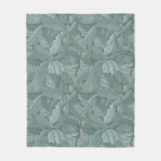 William Morris Acanthus Leaf Teal Blue Pattern Fleece Blanket (Front)