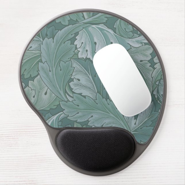 William Morris Acanthus Leaf Teal Blue Pattern Gel Mouse Pad (Left Side)