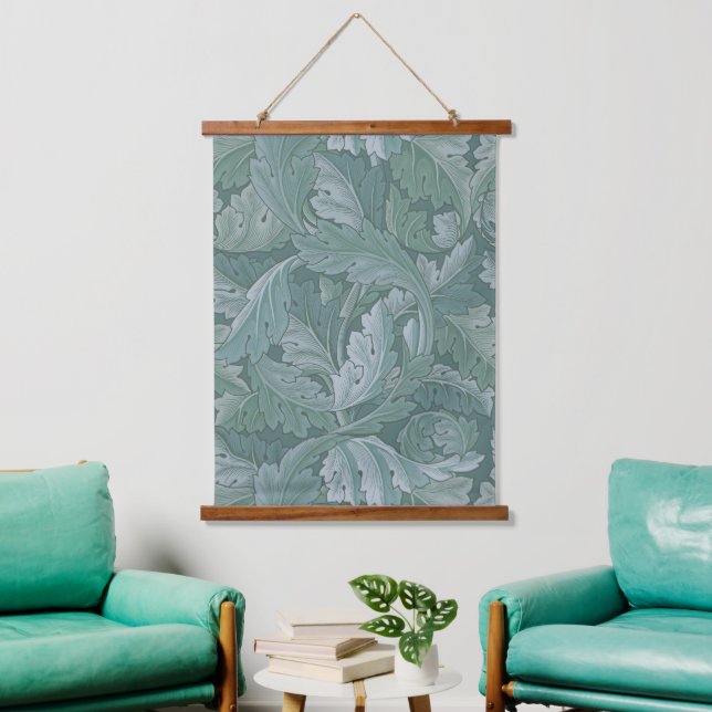 William Morris Acanthus Leaf Teal Blue Pattern Hanging Tapestry (Living Room)
